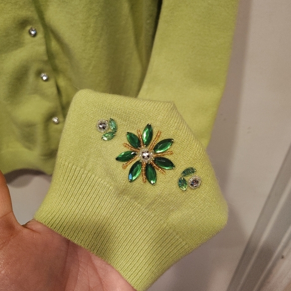 George Vintage Bejeweled Green Angora Blend Cardigan Sweater Sz XL-Y2K Fairy - Picture 5 of 7